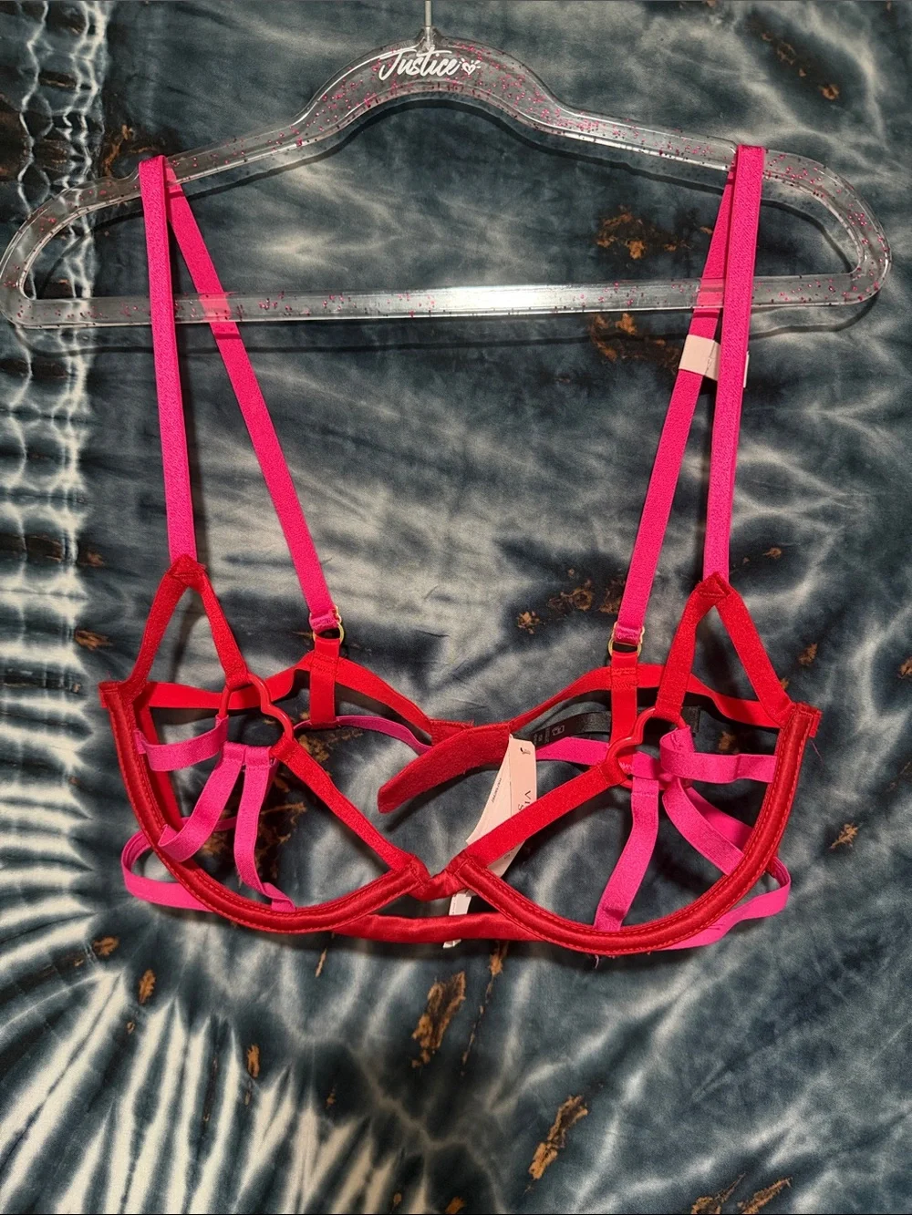 Victoria Secret Red & Pink Strappy Heart Cutout Bra